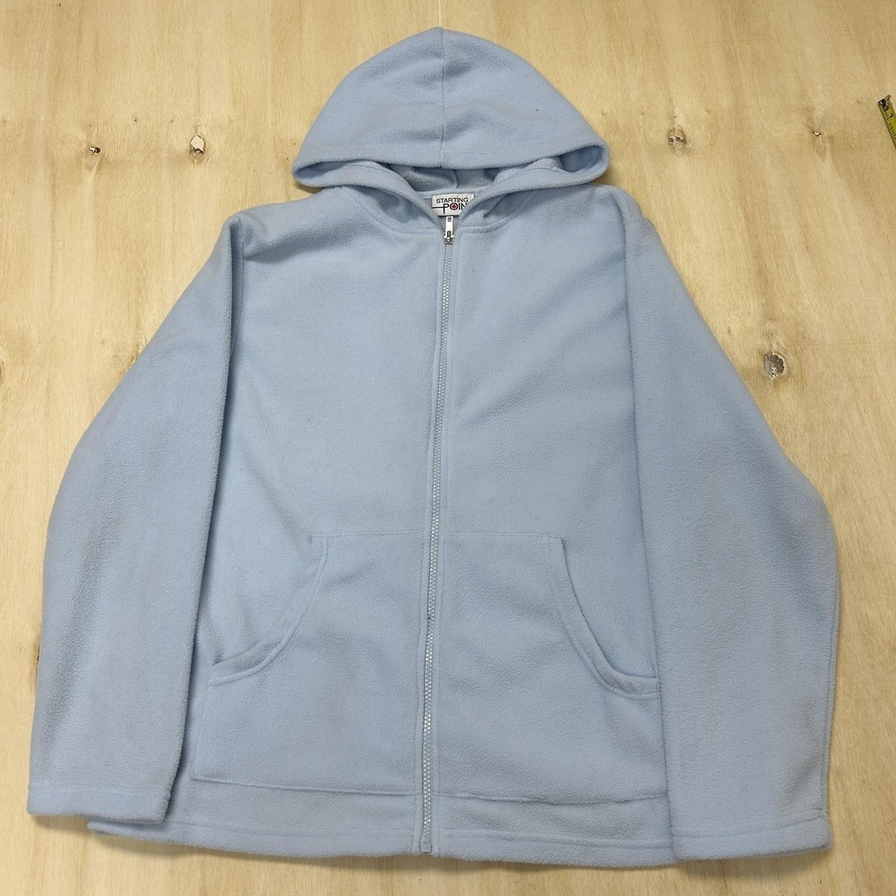 Starting Point Hoodie Mens Large Blue Fleece Full Zip Solid Hooded Sweatshirt